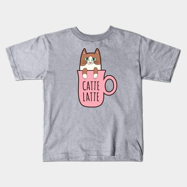 Catte Latte Coffe Cat Kids T-Shirt by pinkowlet